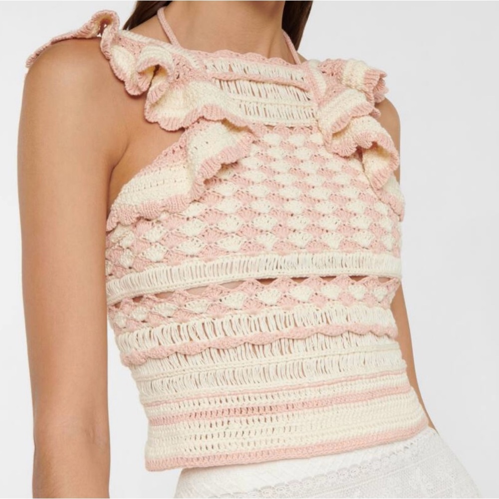 Zimmermann pink crochet tank top.